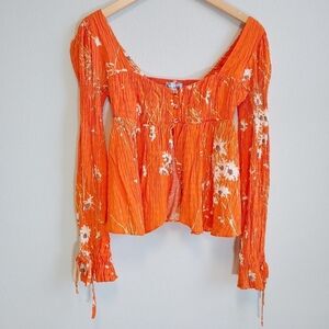 Urban Outfitters Allie Tie Sleeve Floral Blouse Sz S